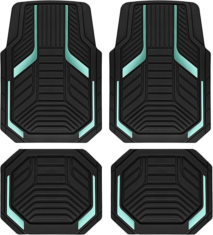 PIC AUTO Heavy Duty Rubber Floor Mats, Mint Aluminum Film Car Mats Set, Front and Rear Car Mats with Anti-Slip Backing, All Weather Protection, Trim-to-Fit for Automotive SUV, Sedan, Van