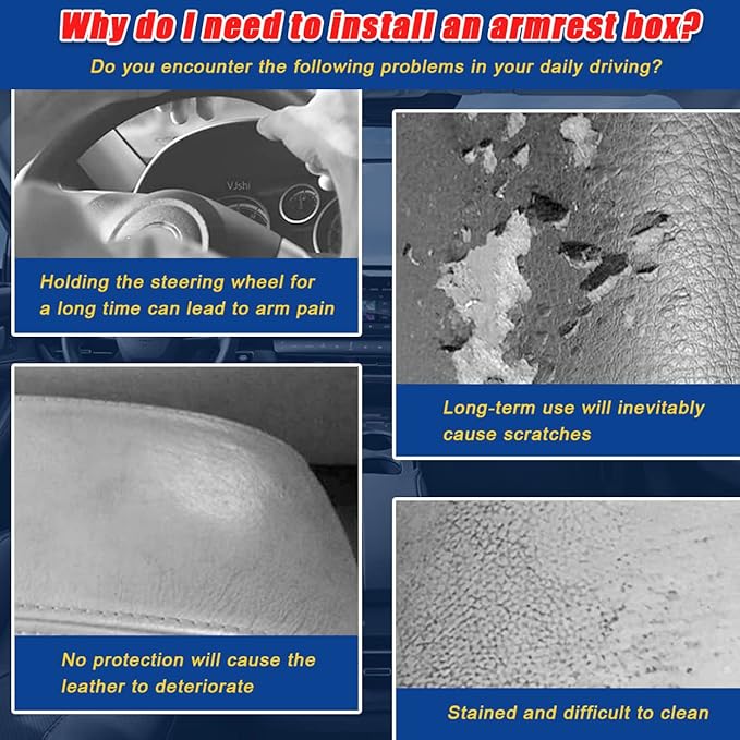 Ziciner Leather Car Center Console Armrest Pad, PU Waterproof Auto Seat Box Cover Protector, Hand Rest Cushion Protection Pad, Vehicles Interior Accessories Universal for Car,SUV (Black-White Line)