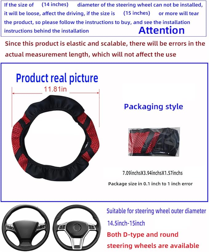 Zipelo Elastic Stretch Car Steering Wheel Cover, Leather Breathable Vehicle Steer Wheel Protective Guard, Anti-Slip Automotive Steer Wheel Protector Accessories, Universal for Most Cars (Blue)