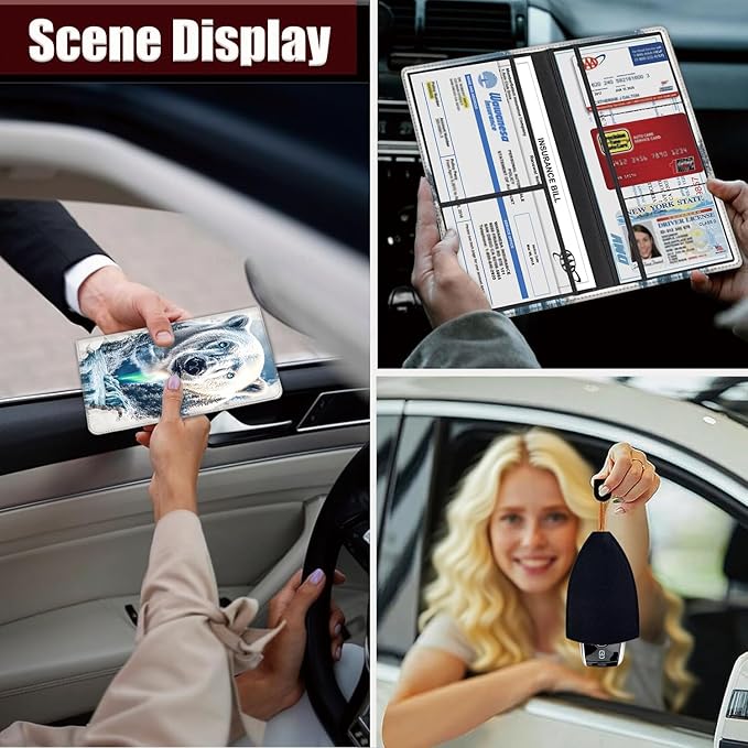 Car Document Holder with Magnetic Shut, Car Registration and Insurance Card Holder, Vehicle Glove Box Organizer Documents, Driver License, Auto Paperwork Organizer Wallet, Polar Bear In Winter Pattern