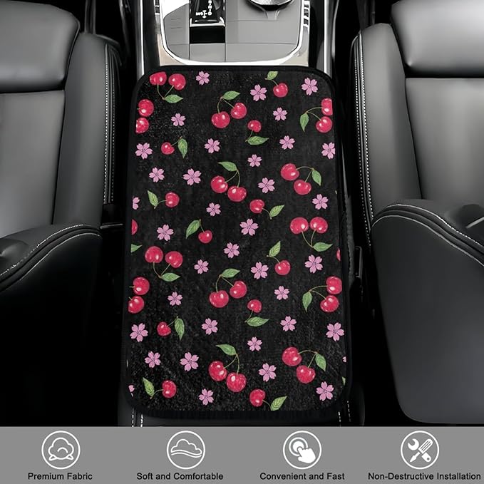CLOHOMIN Cherry Car Center Console Cover Accessories Cherry Blossom Armrest Seat Box Cover for Most Car, Truck, SUV Thick Automotive Arm Rest Cushion Pad