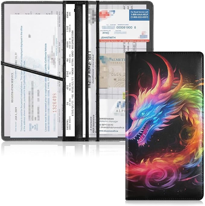 Color Flame Dragon Car Registration and Insurance Holder Vehicle Glove Box Organizer Car Accessories Wallet Case for Women Men 202a0246