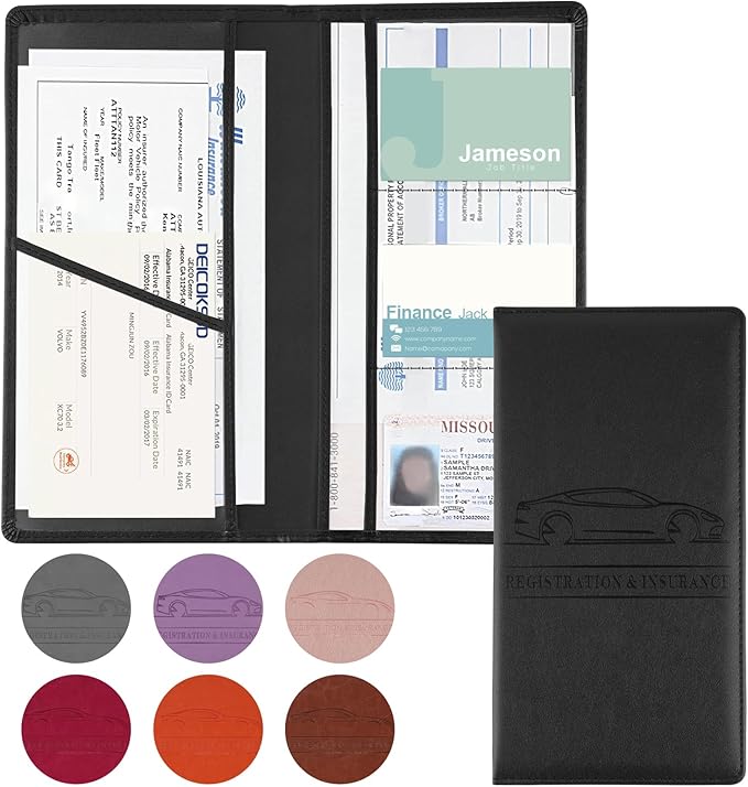 JUSTTOP 1Pack Car Registration and Insurance Holder,Car Document Holder for Cards License with Magnetic Shut,Vehicle Glove Box Car Organizer for Documents, Cards, License(Black)