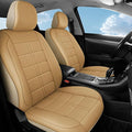 crossmiles Faux Leather Car Seat Covers Full Set, Foam Seat Cover for Car, Universal Car Seat Protector with Waterproof and Breath Fit for Cars, Trucks, SUV, Vans(Beige Square)