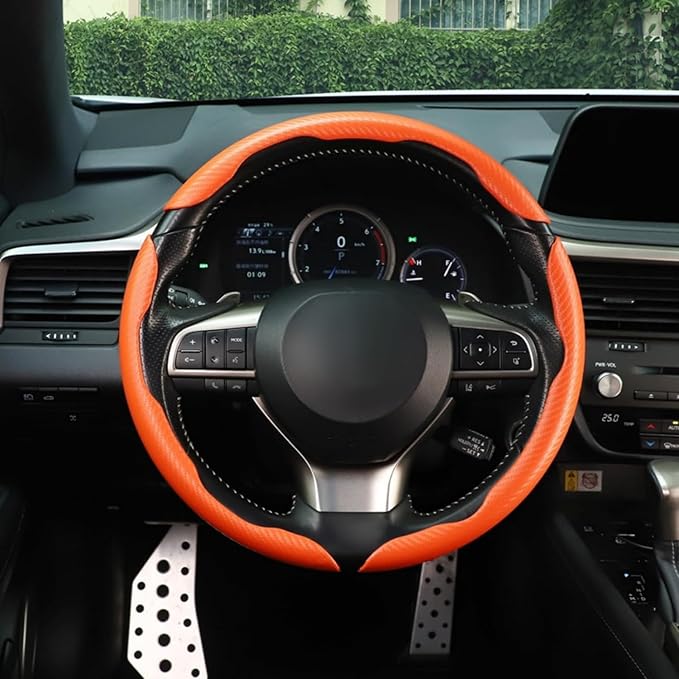 3pcs Carbon Fiber Car Steering Wheel Cover, Segmented Anti-Skid Steering Wheel Protector, Universal 99% Steering Wheel, Butterfly Steering Wheel Cover Women Men, Car Accessories Interior (Orange)