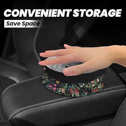 Car Trash Can Hanging, Wildflower Plant Waterproof Auto Garbage Bin Universal Vehicle Waste Container, 3.5L Capacity