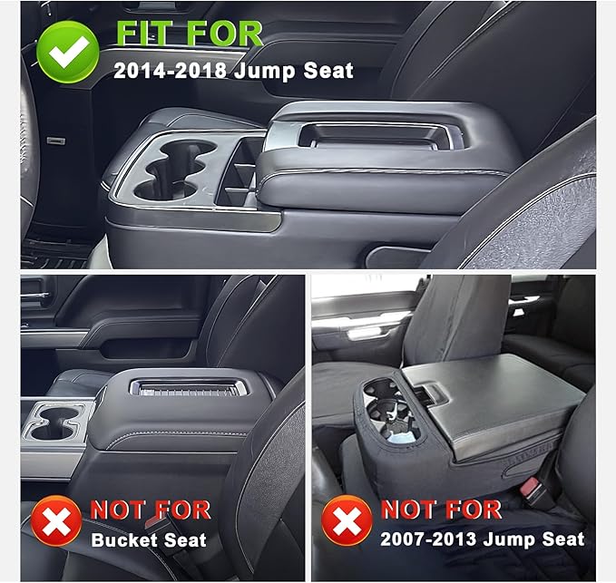 Muslogy Center Console Armrest Cover Compatible with Chevy Silverado & GMC Sierra 1500 2500 3500HD 2014-2018 Comfort Armrest Pad Vegan Leather Protector Regular Thick(Split Bench Jump Seat ONLY)