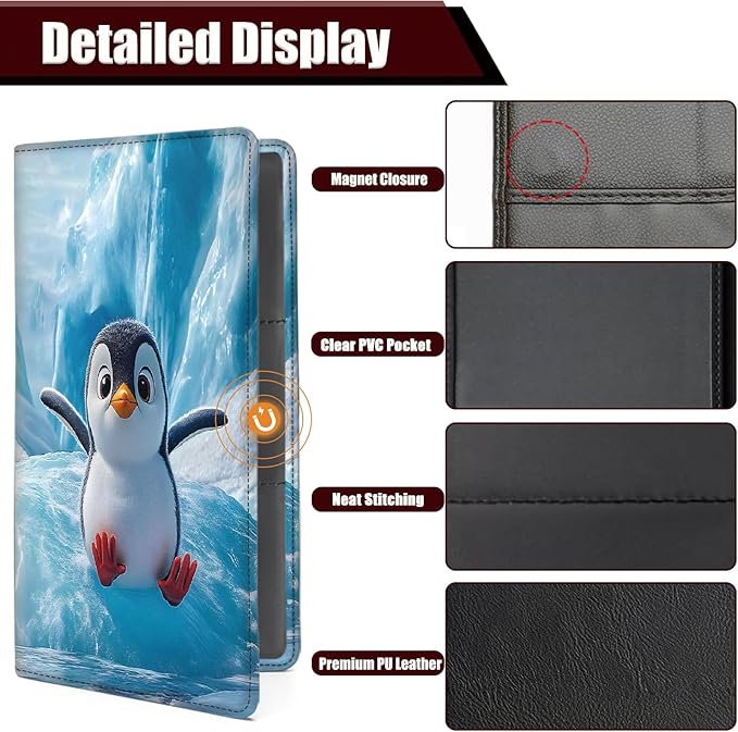 Car Document Holder with Magnetic Shut, Car Registration and Insurance Card Holder, Vehicle Glove Box Organizer Documents, Driver License, Auto Paperwork Organizer Wallet, Ice Field Penguin Pattern