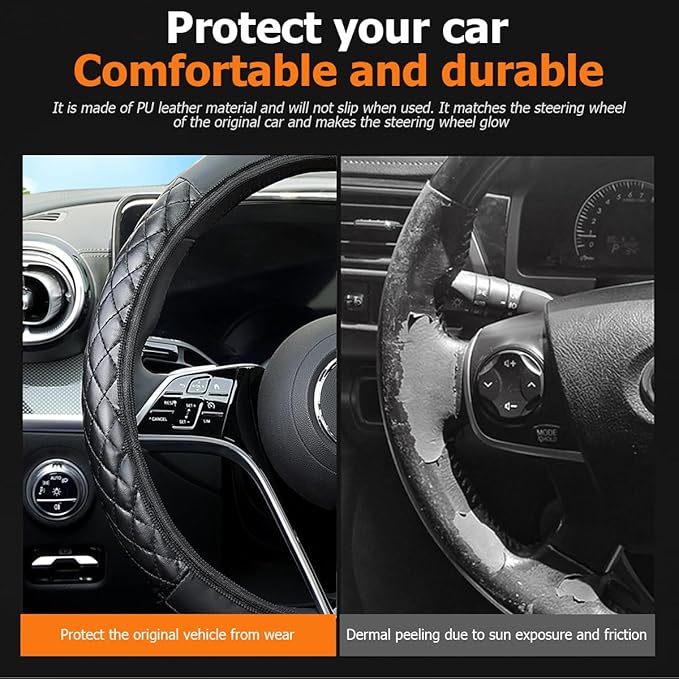Car Steering Wheel Cover, 14.96" Leather Anti-Slip Vehicle Steering Wheel Protector with Fish Scale Graphic Grip, Automobile Interior Protection, Universal for Sedan Truck SUV (Blue)