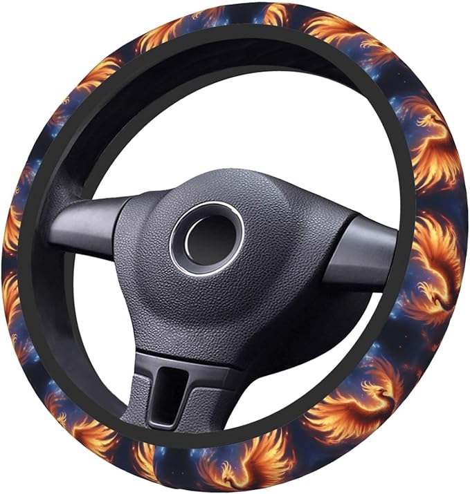 Phoenix Bird Car Steering Wheel Cover, 15 Inch Steering Wheel Cover Stylish Decor for Most Cars