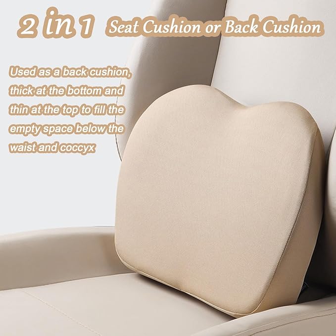 2 in 1 Wedge Car Cushions or Lumbar Support for Driving - 3.5 Inches Soft Memory Foam Driver Seat Cushion for Car Truck - Comfort Coccyx Cushion for Tailbone & Back Pain Relief, Brown
