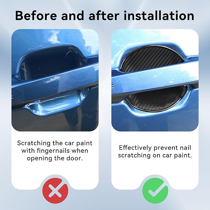 4Pcs Car Door Handle Stickers, 3D Carbon Fiber Texture Auto Door Cup Protective Film, TPU Scratch Protector Cover Guard Pad, Vehicle Door Bowl Paint Cover for Most Models(3.89''×3.93'')