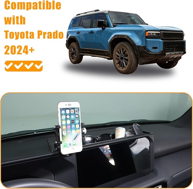 LLKUANG Center Console Dash Organizer Tray Compatible with Toyota Land Cruiser 250 Prado 2024 2025+ Navigation Screen Rear Insert Auxiliary Storage Box,Phone Holder Accessories (Style D)