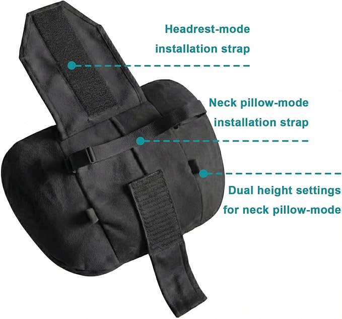 2PCS Car Pillow for Car Neck Pillow for Driving Seat Leather Neck Support Soft Cushion Back Support Head-Rests for Vehicle Sleeping with Elastic Adjustment Strap (Black, Head)