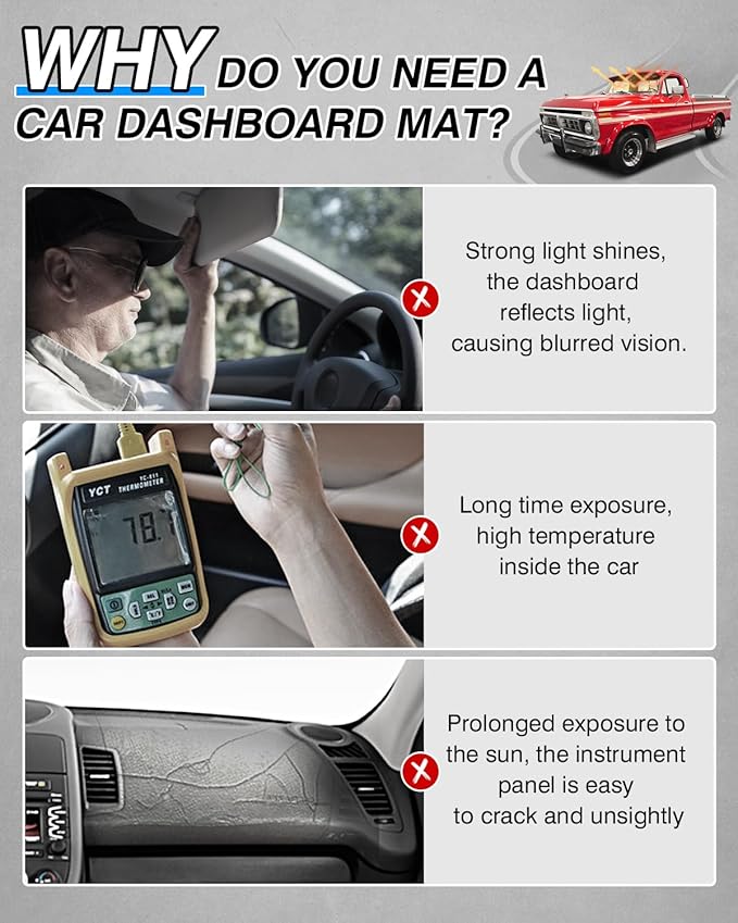 CARTIST Dash Cover for Ford F100/F150/F250/F350/Bronco Pickup Truck 1973-1977 1978 1979 Dashboard Cover Mat for F150/F250/F350 Accessories Non-Slip Carpet Sunshield Glare UV Rays Protector