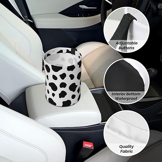 Black and White Cow Pattern Car Trash Can Leak Proof Hanging Waterproof Garbage Can Multipurpose Trash Bin for Car SUV Front Seat Headrest Collapsible and Portable Storage Pocket