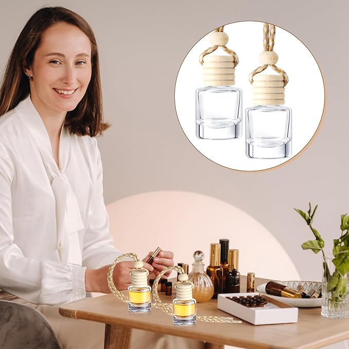 Zubebe 500 Pcs Hanging Car Air Freshener Diffuser Bottles Empty Bulk 8ml Clear Glass Essential Diffuser Oil Pendant Bottle Refillable Automotive Aromatherapy Fragrance Perfume Containers, Cylindrical