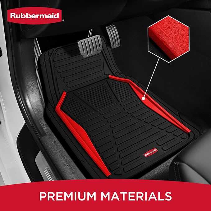 Rubbermaid Car Mat Full Set All-Weather Heavy-Duty 4 Pieces– Trim-to-Fit Universal Car Mats Full Set – Waterproof Rubber Floor Liners for Most Trucks, SUVs, Vans, and Sedans-Red