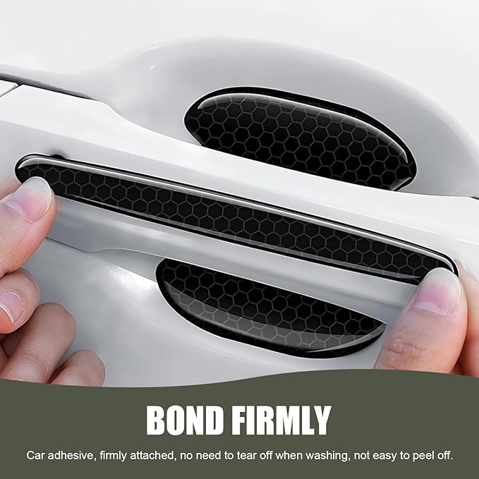 8 PCS Car Door Handle Protector, Reflective Door Handle Bowl Stickers, Anti-Bumping & Anti-Scratch Doors Handles Paint Protective Film, Universal for Most Cars SUVs Trucks (Black)
