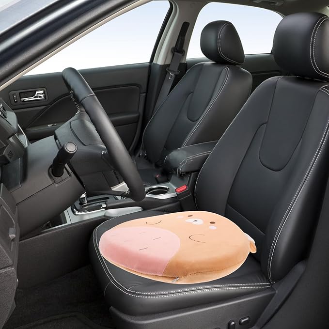 Happyyami Ergonomic Memory Foam Car Seat Cushion with Lumbar Support, Small Bear Design, Office and Wheelchair Cushion for Driving and Long Sitting Comfort