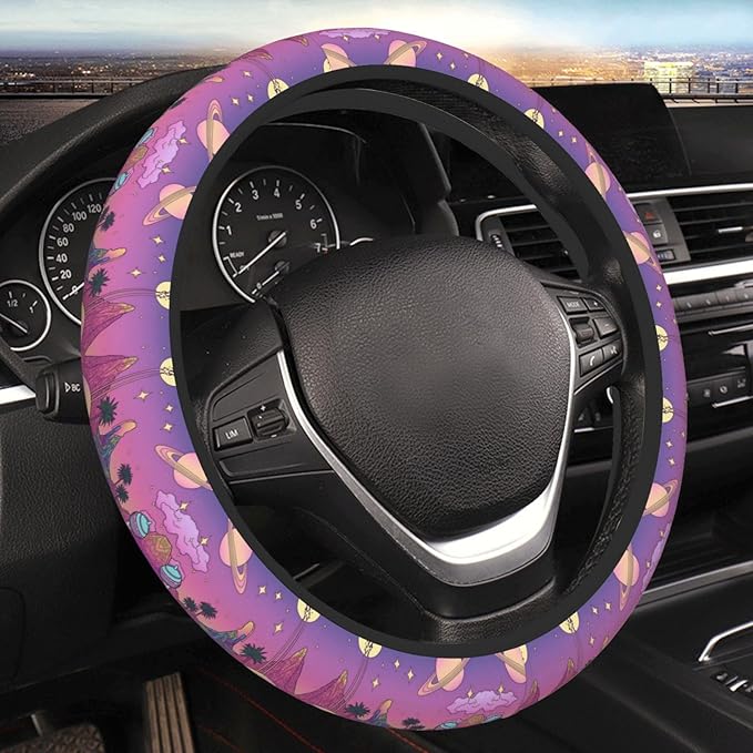 Pastel-Galaxy Pattern Neoprene Steering Wheel Covers Women Men Car Accessories, Universal 15 Inch Fit Auto, Suvs, Truck