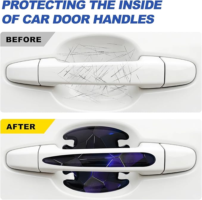 8 Pcs Car Door Handle Sticker, 3D Honeycomb Pattern Car Door Cup Protector, Universal Anti Scratches Auto Doors Handle Protective Film (Black Purple)