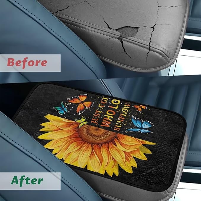 Bulopur Sunflower Armrest Cover Car Easy to Install Car Center Console Cushion Pad Universal Car Interior Accessories Car Arm Rest Cover Fashion Auto Interior