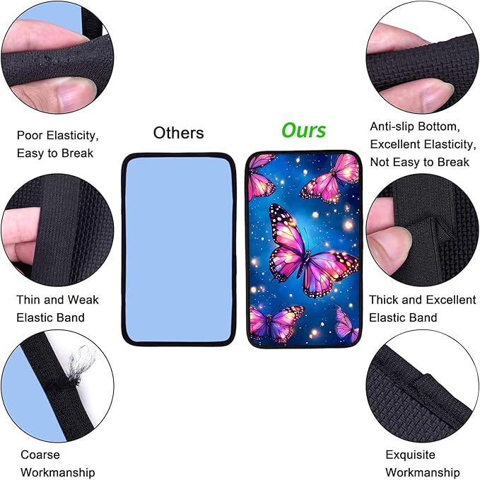 JANENFNA Car Armrest Cover Pads Universal Fashion Cute Auto Center Console Armrest Cover Pad with 2PCS Car Coasters Soft Waterproof Car Armrest Seat Protector for Women,Glowing Butterflies