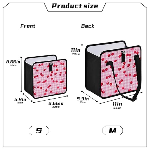 Car Trash Can Organizer Bin with Adjustable Strap for Back Front Seat Console Waterproof Leakproof Collapsible Portable 11 Inch Pink Juicy Checkered Cherry