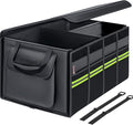 Coverado Car Trunk Organizer - 70L Nappa Leather Trunk Organizer for SUV with Lid, Multi Collapsible Car Storage Organizer Foldable, Multi Compartments with 2 Straps for SUV/Truck