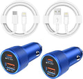 iPhone Car Charger, 2Pack Blue Apple Fast Car Charger iPhone [Apple MFi Certified] Dual Port PD&QC 3.0 Cigarette Lighter iPhoneCar Charging Adapter Lightning Cable for iPhone14/13/12/Pro Max/AirPods