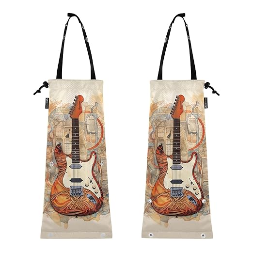 ALAZA Hanging Car Trash Bags Garbage Bag Trash Can for Back Seat Small Guitar Retro Washable Storage Bag Retractable 2 Pack