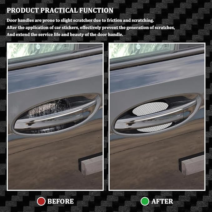 4PCS Car Door Handle Cup Scratch Protectors, Carbon Fiber Anti-Scratches Car Door Cup Protector, Universal Door Handle Protective Film, Car Door Handle Paint Cover Guard Pad for Most Car Handles