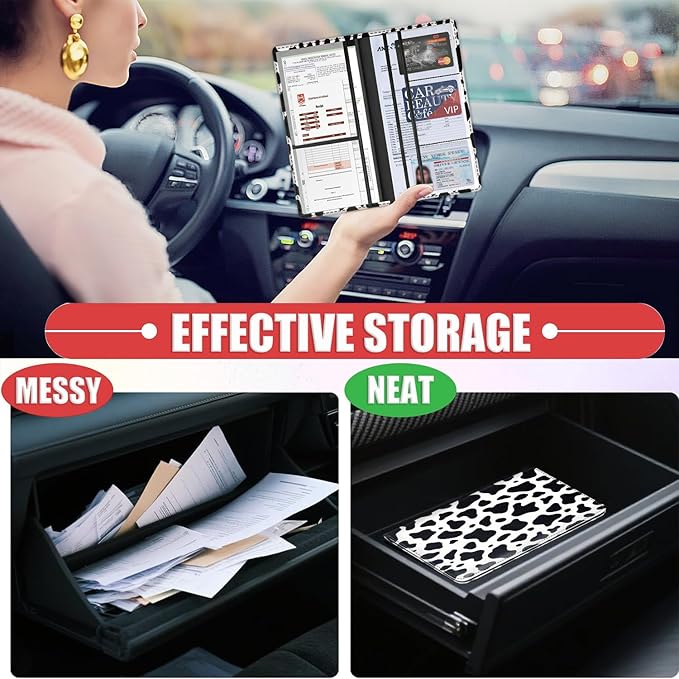 Car Registration Holder, Waterproof PU Leather Vehicle Card Document Glove Box Organizer, Women Interior Auto Accessories Case for Cards, Driver License Car Insurance Holder, White Leopard Print