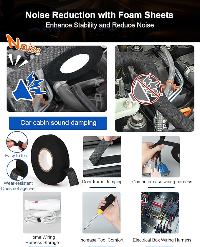 YKT Dash Cam Cable Management Kit, 20 Clips, 4P Dash Cam Adhesive Pad Replacement, 9.8ft Reusable Cable Ties, 49ft Cable Sleeve, Adhesive Foam Sheets, Vehicle Wire Organizer