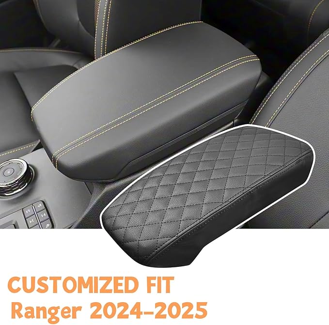Center Console Cover Compatible with Ford Ranger 2024 2025 2026 XL/XLT/Lariat/Raptor Leather Armrest Box Cushion Cover Middle Console Pad