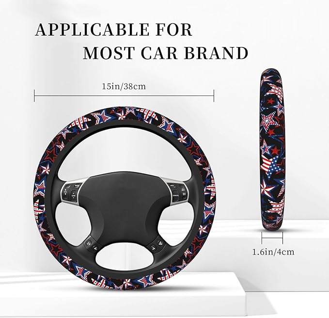 Memorial Day Patriotics Steering Wheel Cover Forth of July America 250 Anti-Slip,Sweat Absorption Universal 15 inch Steering Wheel Covers Cute car Accessories for Women