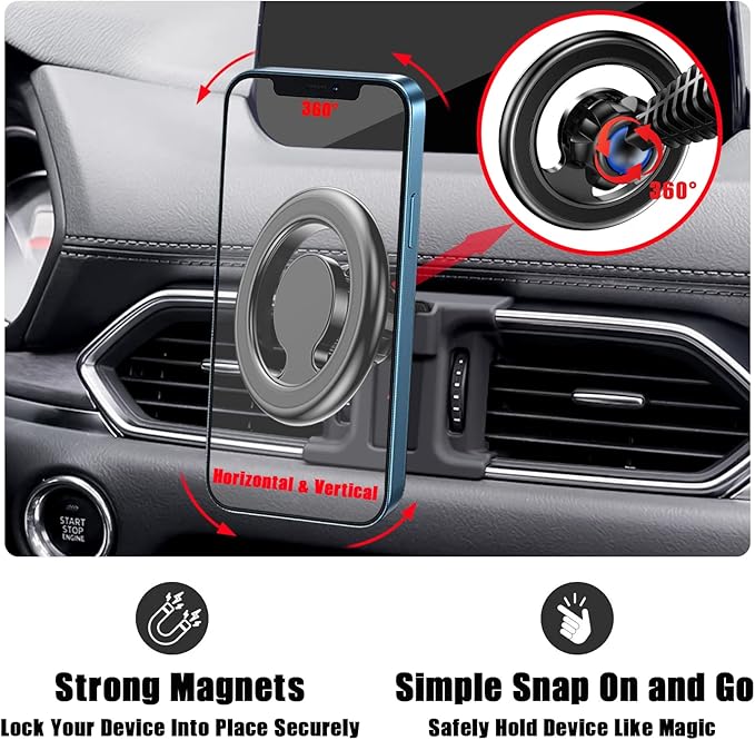 Car Phone Holder, Air Vent Phone Holder, Car Mount for Mazda CX5 2017-2024, Magsafe Magnetic Navigation Stand Fit for iPhone 17 16 15 14 13 12 Pro Max Plus Mini, Magsafe Case, All Phones