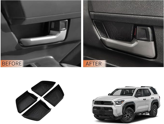 HAISASLLAY Car Inner Door Handle Bowl Cover Trim Compatible with Toyota New 4Runner 6th Gen. 2025 2026+, ABS Scratch Protector, Interior Accessories 4PCS, Black Wood Pattern