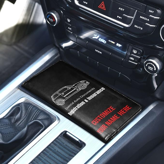 Caihoyu Custom Car Registration and Insurance Card Holder Personalized Leather Glove Box Organize Men Women Wallet Accessories Case for Cards, Essential Document Driver License Black