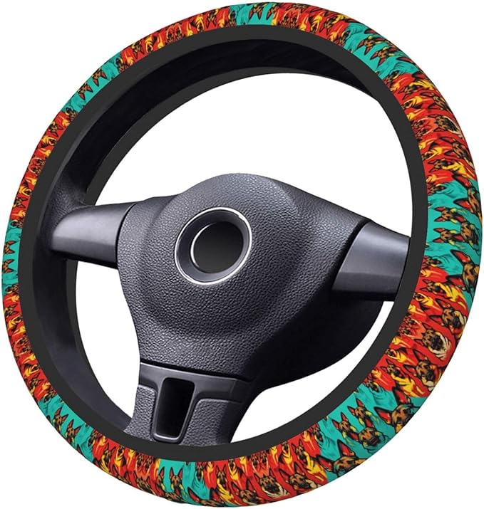 Multi-Color German Shepherd Dog Neoprene Steering Wheel Covers Women Men Car Accessories, Universal 15 Inch Fit Auto, Suvs, Truck