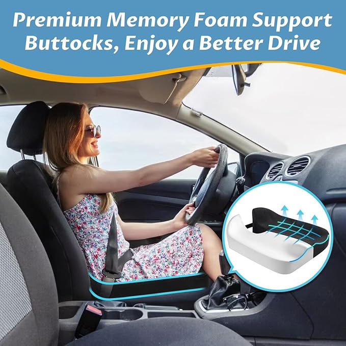 Heightening Car Seat Cushion for Better View- Seat Cushion for Car Reduces Lower Back Pressure& Support Spine- Truck Seat Cushion for Long Trip-Black