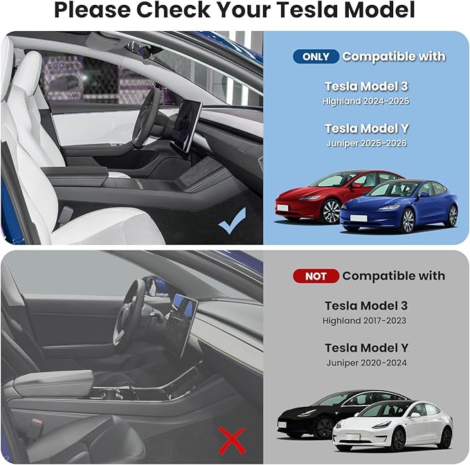 4Pcs Center Console Organizer Tray for Tesla Model 3 Highland 2024 2025 and Model Y Juniper 2025 2026 Accessories, Cup Holder Insert for New Model Y, Armrest Hidden Storage Box for New Model 3