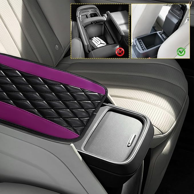 Car Center Console Cushion Pad, 12.6"×7.5" Waterproof Leather Armrest Seat Box Cover Protector, Soft Comfortable Anti-Scratch Arm Rest Console Pad for Most Cars Trucks SUVs (Purple)