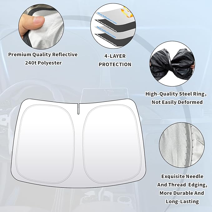 Thickened 2-Layer Front Windshield Sun Shade Compatible for Toyota CHR AX10/AX50 2016-2022, Foldable Custom Fit Sunshade Blocks 99% Heat, Keeps Car Interior Cool (for CHR AX10/AX50 2016-2022)