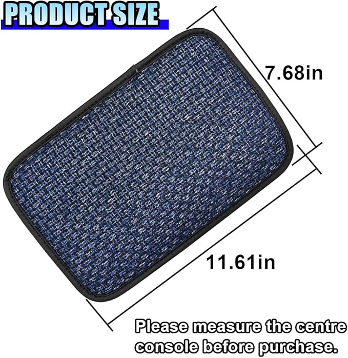 Car Center Console Armrest Pad, Linen Fabric Auto Armrest Box Protector Cover, 11.6 × 7.7 Inch Vehicle Middle Console Mat, Universal Interior Decoration Accessory for Car, SUV, Truck (Blue)