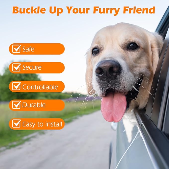 PetBonus Dog Seat Belt for Car, Durable Rope Dog Car Harness Seatbelt for Vehicle, Pet Tether Safety Restraint with Heavy Duty Buckle Hook Latch Lockable Clip for Small Medium Large Breeds (Orange)