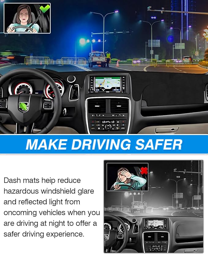 CARTIST Dashboard Cover Custom Fit for Dodge Grand Caravan 2011-2020 /Chrysler Town Country 2011-2016 Accessories Dash Cover Mat Pad Black