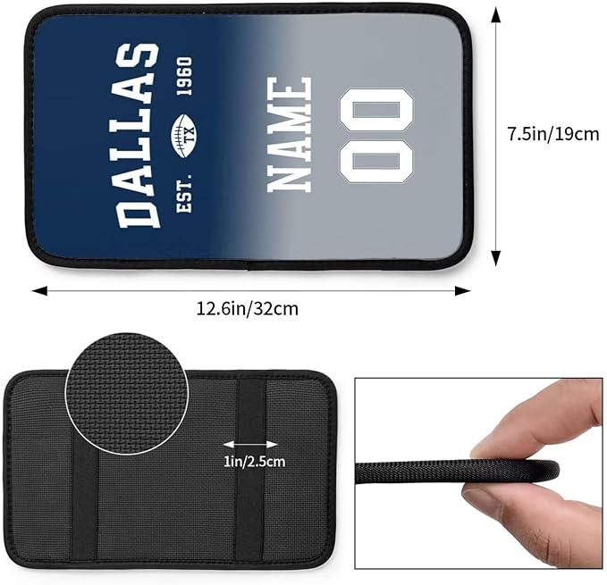 Custom Car Armrest Cover,Add Personalized Name and Number As Gifts for Loyal Football Fans,Auto Center Console Pad Car handrail Box Cushion,Fit for Most Car
