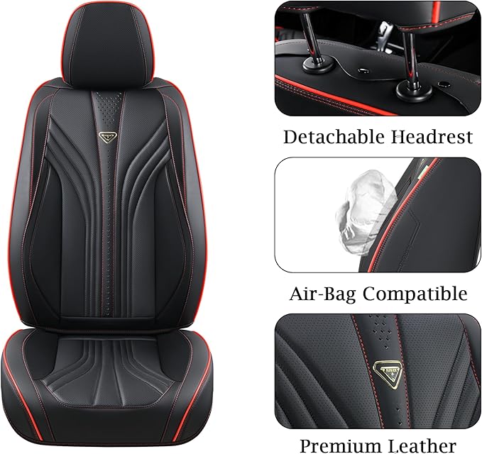 FLORICH Car Seat Covers Full Set, 5 Seats Universal Seat Covers for Cars, Waterproof Nappa Leather Auto Seat Protectors, Black Front and Rear Seat Protectors Fit for Cars SUV Pick-up Truck